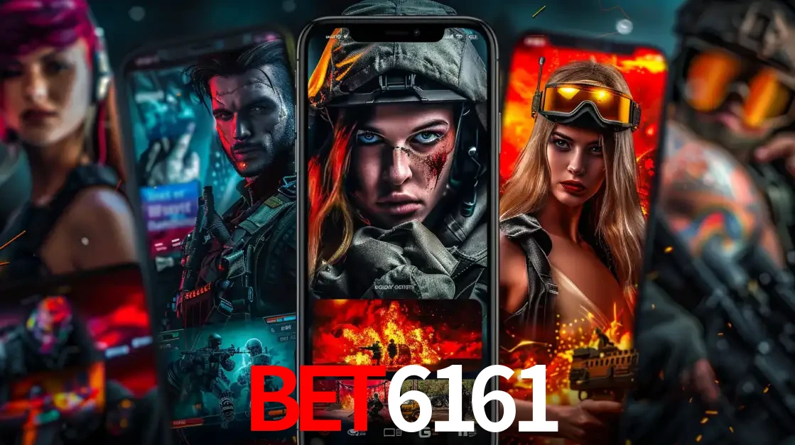 Montagem de telas de celular mostrando diversos personagens, masculinos e femininos, de um jogo de tiro, ilustrando a diversidade de equipes de e-sports para apostar no BET6161.
