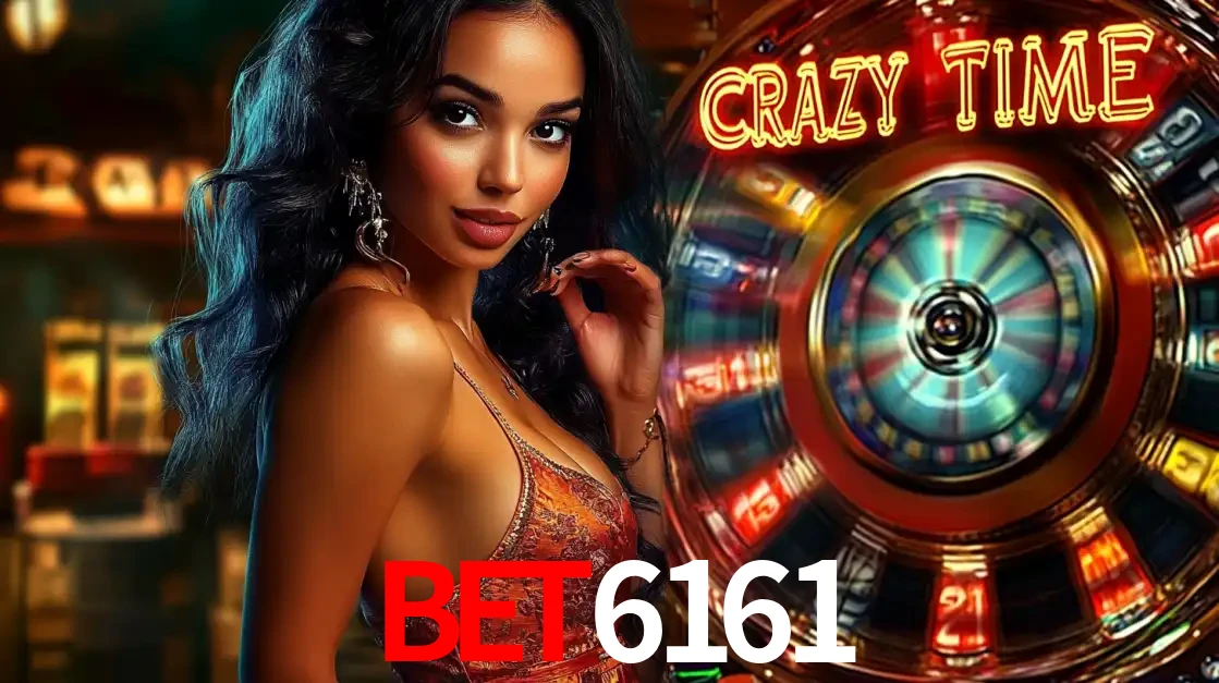 Mulher elegante ao lado da vibrante roda da fortuna do jogo de cassino ao vivo Crazy Time, um dos game shows mais populares e cheios de prêmios do BET6161.